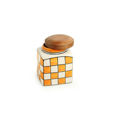 Shatranj Checkered' Hand-painted Multi-Purpose Jars & Containers in Ceramic (Airtight | Set of 2 | 480 ML | 4.3 Inch)