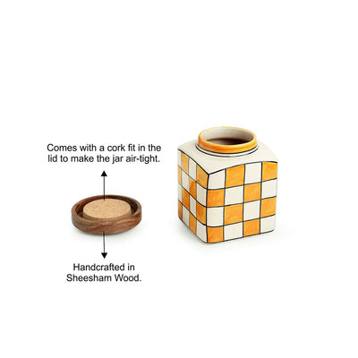 Shatranj Checkered' Hand-painted Multi-Purpose Storage Jars & Containers in Ceramic (Airtight | Set of 2 | 200 ML | 4 Inch)