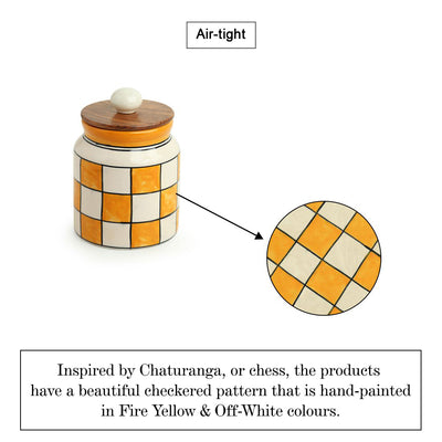 Shatranj Checkered' Hand-painted Multi-Purpose Storage Jar & Container in Ceramic (Airtight | 410 ML | 5.2 Inch)