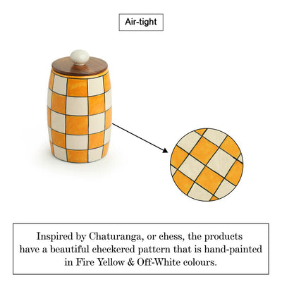 Shatranj Checkered' Hand-painted Multi-Purpose Storage Jars & Containers in Ceramic (Airtight | Set of 2 | 600 ML | 6.1 Inch)
