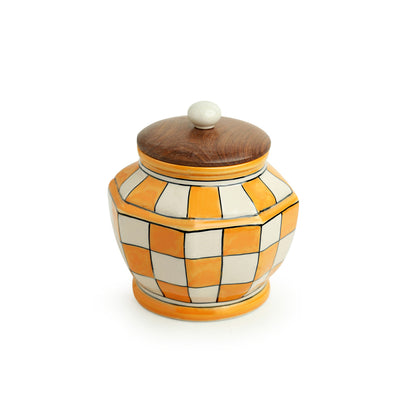 Shatranj Checkered' Hand-painted Multi-Purpose Storage Jar & Container in Ceramic (Non-airtight | 1360 ML | 6.4 Inch)