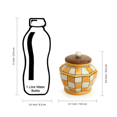 Shatranj Checkered' Hand-painted Multi-Purpose Storage Jar & Container in Ceramic (Airtight | 1360 ML | 6.4 Inch)