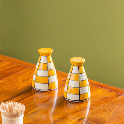 Shatranj Checkered' Hand-painted Salt & Pepper Shakers In Ceramic (Set of 2 | 70 ML)