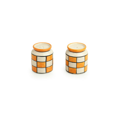 Shatranj Checkered' Hand-painted Salt & Pepper Shakers In Ceramic (Set of 2 | 80 ML)