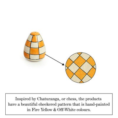 Shatranj Checkered' Hand-painted Salt & Pepper Shakers In Ceramic (Set of 2 | 100 ML)