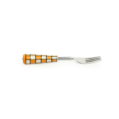 'Shatranj Checkered' Hand-Painted Table Forks In Stainless Steel & Ceramic (Set of 6)