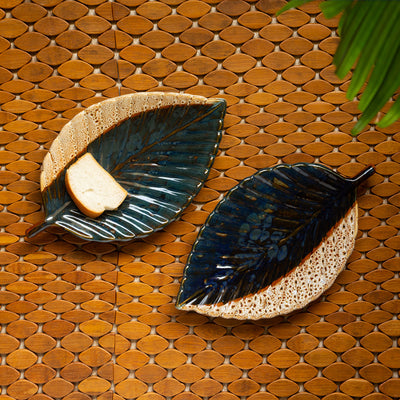 The Banana Leaf' Serving Platters In Ceramic (Set Of 2 | 13 Inch | Microwave Safe)