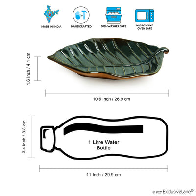 The Banana Leaf' Serving Platter In Ceramic (10.6 Inch | Microwave Safe)