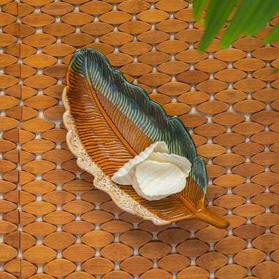 The Banana Leaf' Serving Platter In Ceramic (12.5 Inch | Microwave Safe)