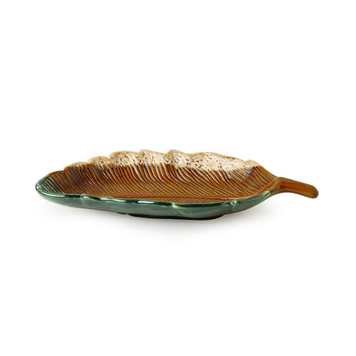 The Banana Leaf' Serving Platter In Ceramic (12.5 Inch | Microwave Safe)