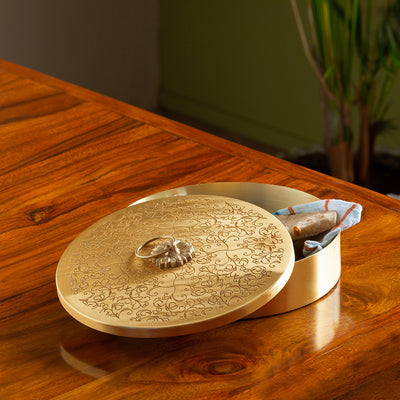 'Floral-Etched' Handcrafted Chapati Box In Brass