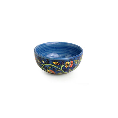 Mughal Gardens-2' Hand-painted Ceramic Serving Bowls (Set of 2 | 450 ML | Microwave Safe)
