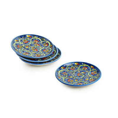 Mughal Gardens-2' Hand-painted Ceramic Side/Quarter Plates (Set of 4 | Microwave Safe)