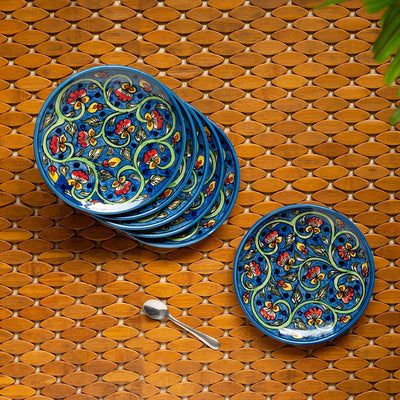 Mughal Gardens-2' Hand-painted Ceramic Side/Quarter Plates (Set of 6 | Microwave Safe)