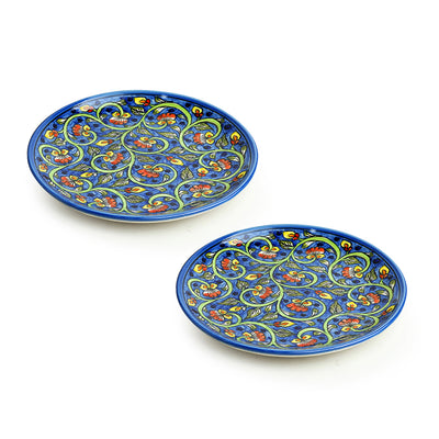 Mughal Gardens-2' Hand-painted Ceramic Dinner Plates (Set of 2 | Microwave Safe)