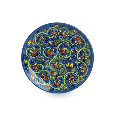 Mughal Gardens-2' Hand-painted Ceramic Dinner Plates (Set of 4 | Microwave Safe)