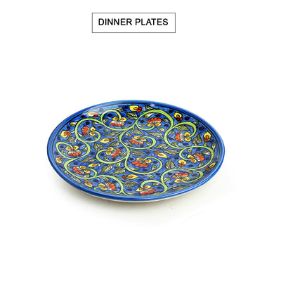 Mughal Gardens-2' Hand-painted Ceramic Dinner Plate With Dinner Katoris (3 Pieces | Serving for 1 | Microwave Safe)