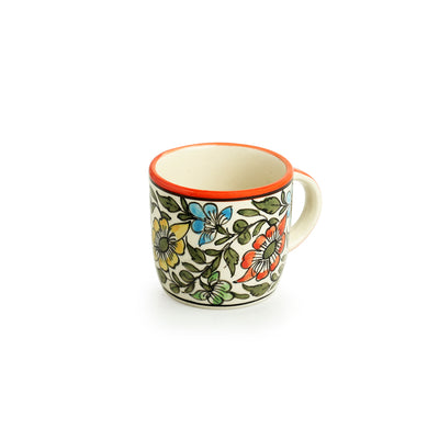 Mughal Bagheecha' Hand-painted Ceramic Tea & Coffee Mugs (Set of 2 | 340 ML | Microwave Safe)