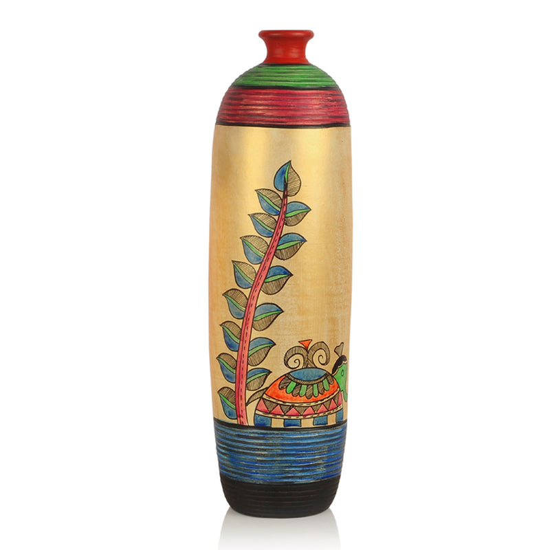 Madhubani Handpainted Bottle Shaped Terracotta Vase Set