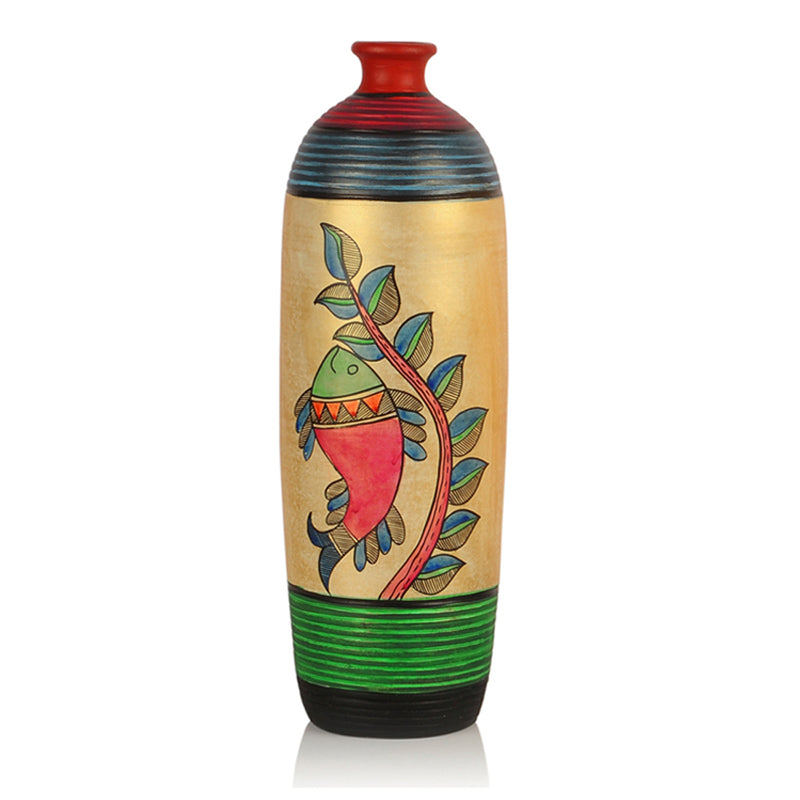 Madhubani Handpainted Bottle Shaped Terracotta Vase Set