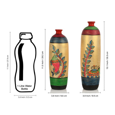 Madhubani Handpainted Bottle Shape Terracotta Vase Set
