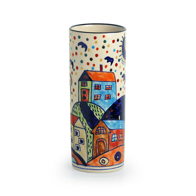 'The Hut Straight' Hand-Painted Ceramic Vase (8 Inch)