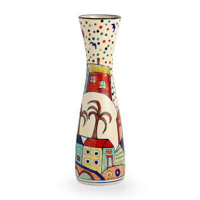 'The Hut Long-Neck' Hand-Painted Ceramic Vase (12 Inch)