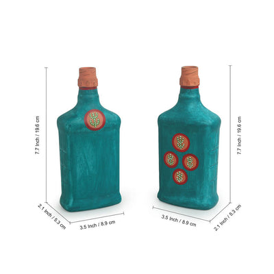 Oasis Flasks' Hand-Painted Money Planter Bottle Vases In Glass (Set of 2 | Turquoise Blue)