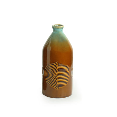 'Peacock Boulevard' Hand-Engraved Ceramic Vase (8 Inch)