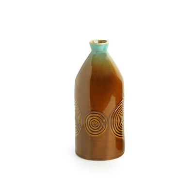 'Peacock Boulevard' Hand-Engraved Ceramic Vase (8 Inch)
