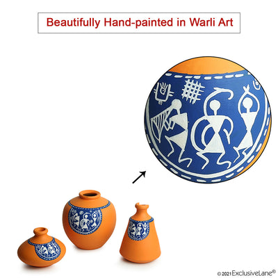 The Warli Tales' Hand-painted Vases In Terracotta (Set of 3 | Orange)