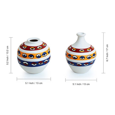 The Eye of Horus' Hand-painted Matki Shaped Terracotta Vases (Set of 2 | Earthen Pots)