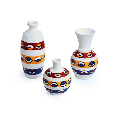 The Eye of Horus' Hand-painted Urn Shaped Terracotta Vases (Set of 3 | Earthen Pots)