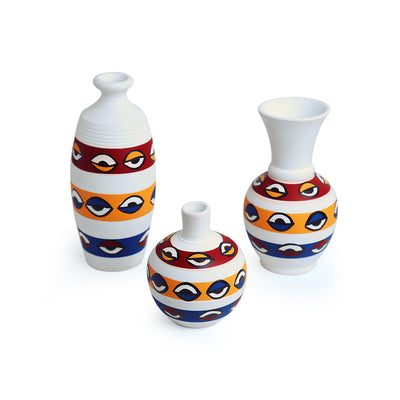 The Eye of Horus' Hand-painted Terracotta Vases (Set of 3 | Earthen Pots)
