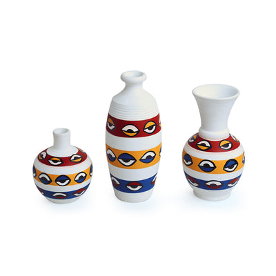 The Eye of Horus' Hand-painted Terracotta Vases (Set of 3 | Earthen Pots)