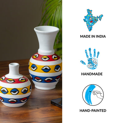The Eye of Horus' Hand-painted Terracotta Vases (Set of 3 | Earthen Pots)