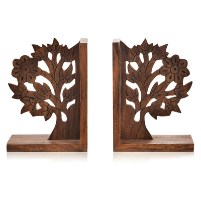 Wooden Hand Carved & Engraved Tree Of Life Book End In Sheesham Wood