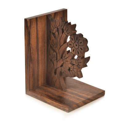 Wooden Hand Carved & Engraved Tree Of Life Book End In Sheesham Wood