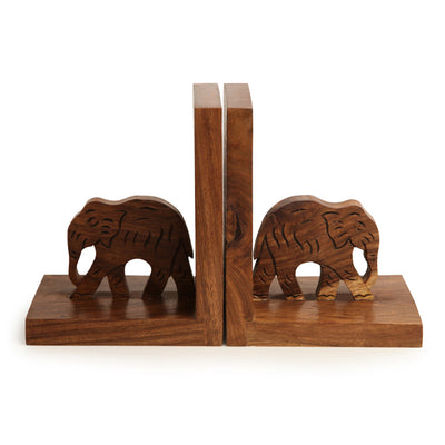 Elephant Book End With Hand Carving