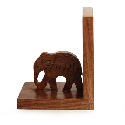 Elephant Book End With Hand Carving