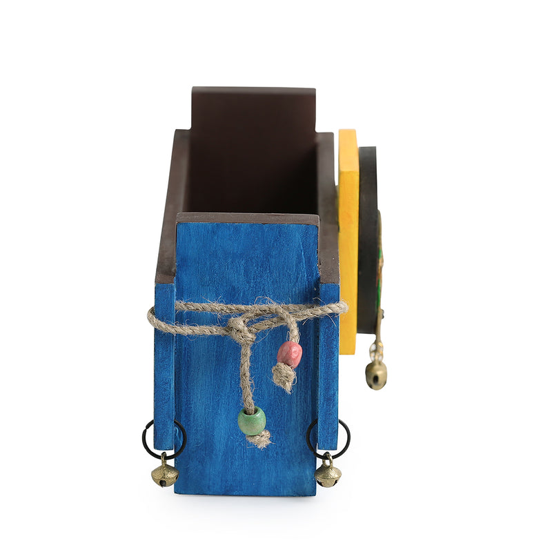 Turquoise Blue Wooden Magazine & Newspaper Stand With Dhokra Art