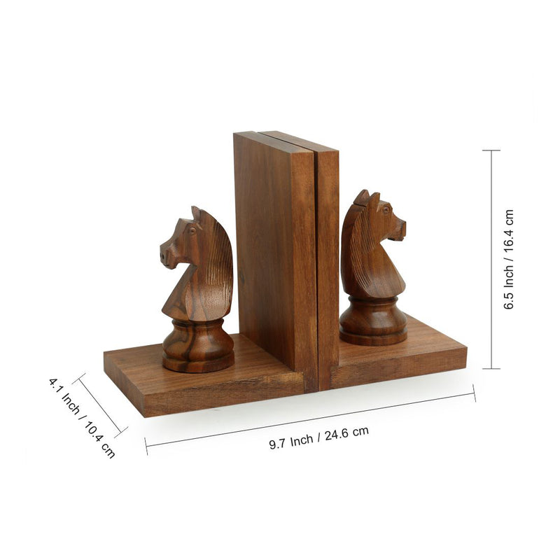 Handcarved Chess Horse Book Ends In Sheesham Wood