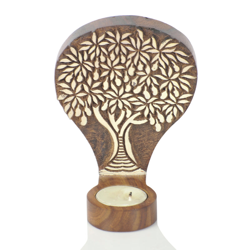 Tree Of Life Wooden Engraved Table Cum Wall Tealight Holder