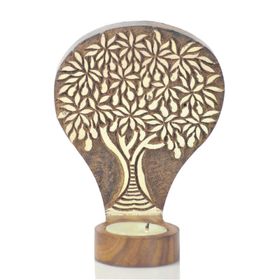 Tree Of Life Wooden Engraved Table Cum Wall Tealight Holder
