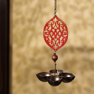 Rustic Mughal Diya' Handcrafted Tea-Light Holder & Hanging Diya In Iron (4 Diyas)