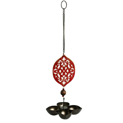 Rustic Mughal Diya' Handcrafted Tea-Light Holder & Hanging Diya In Iron (4 Diyas)