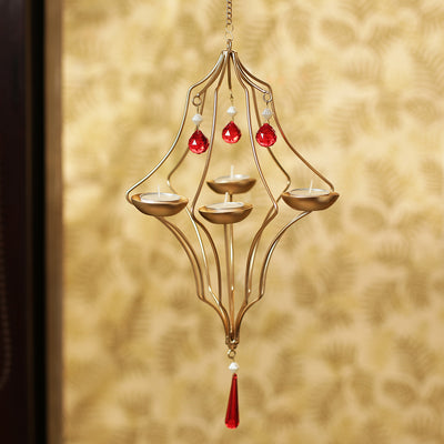 Golden Abstract' Hanging Tea-Light Holder In Iron