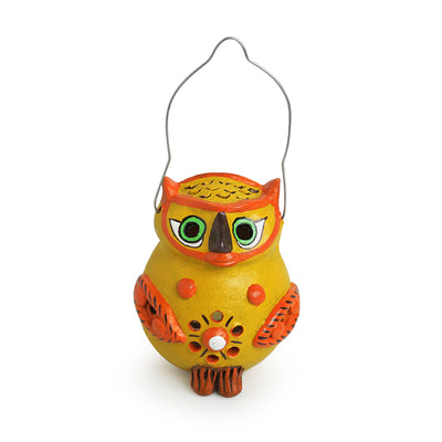 Glowing Owl' Handmade & Hand-Painted Tea-Light Holder In Terracotta