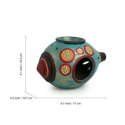 'Oasis Shankh' Hand-Painted Aroma Diffuser In Terracotta (Turquoise Blue)