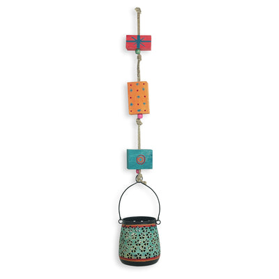 'Oasis Radiance' Hand-Painted Hanging Tea-Light Holder In Iron (Turquoise Blue)